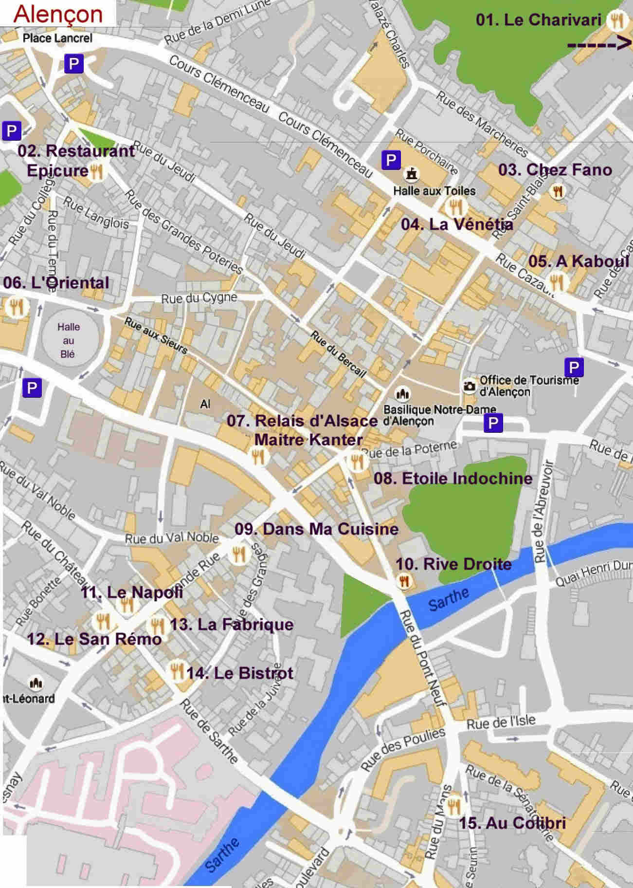 Alencon Map of Restaurants