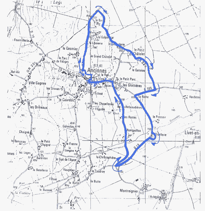 Map of walking circuit Ancinnes - Oisellerie