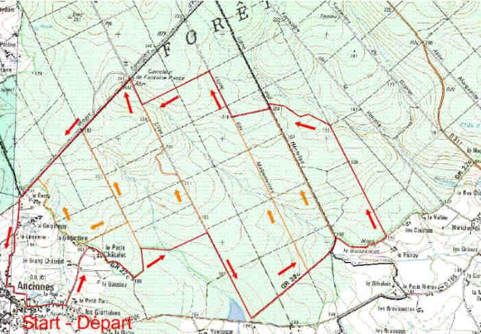 Map showing walking circuits around the Perseigne