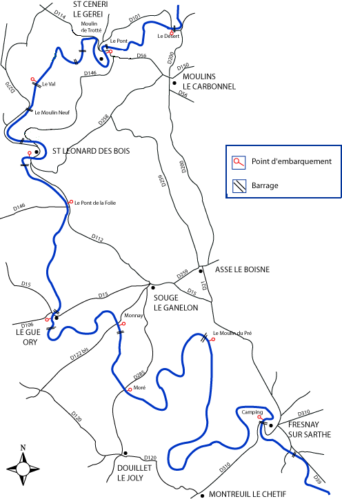 Canoeing Sarthe Map Canoeing Sarthe Map